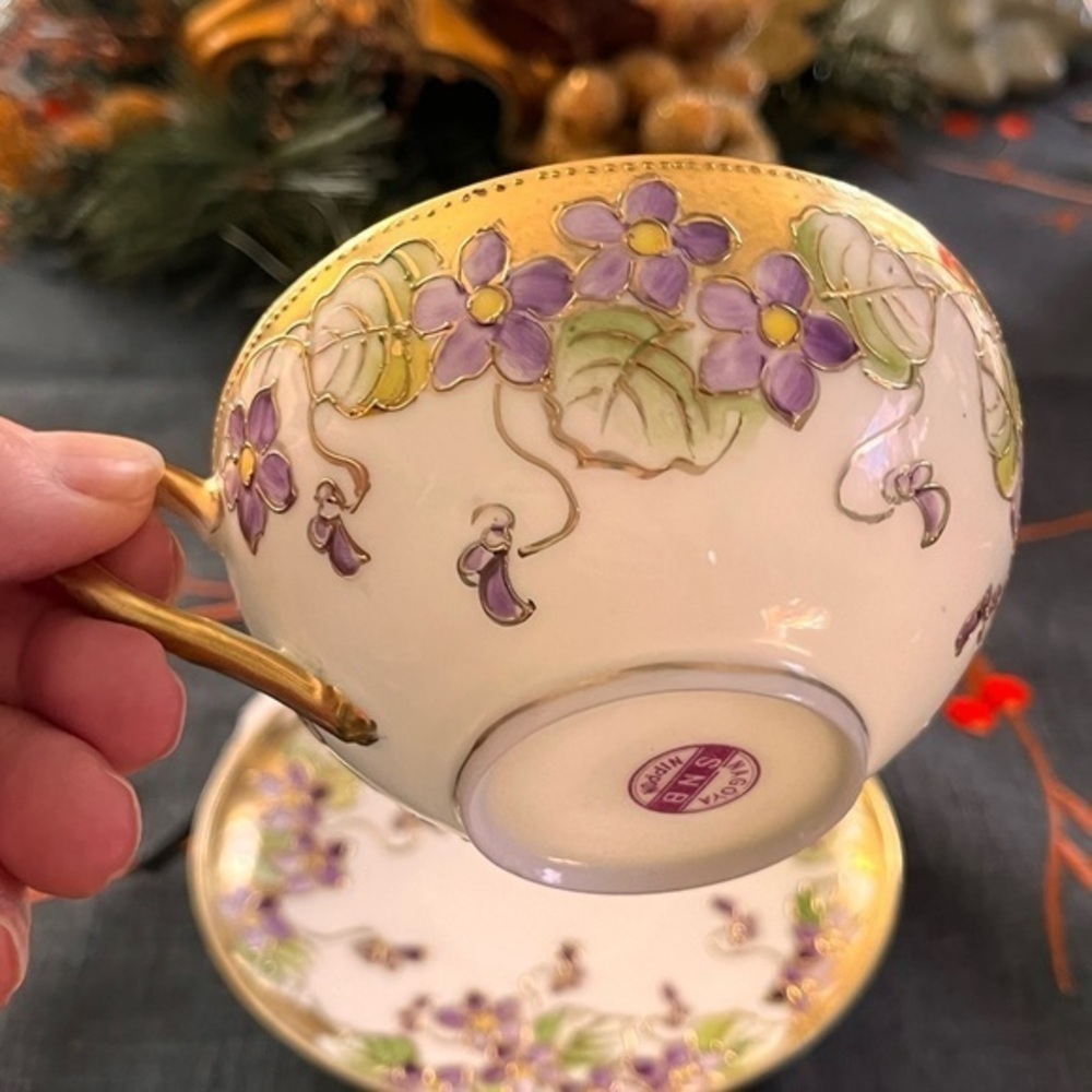 Nagoya SNB Nippon Hand Painted Gold Trim Tea Cup and Saucer Japanese